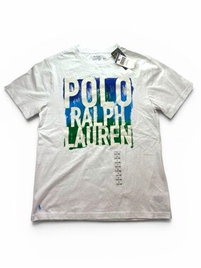 NWT Polo by Ralph Lauren White Graphic Logo Tee - Blue & Green Boys L/G 14-16